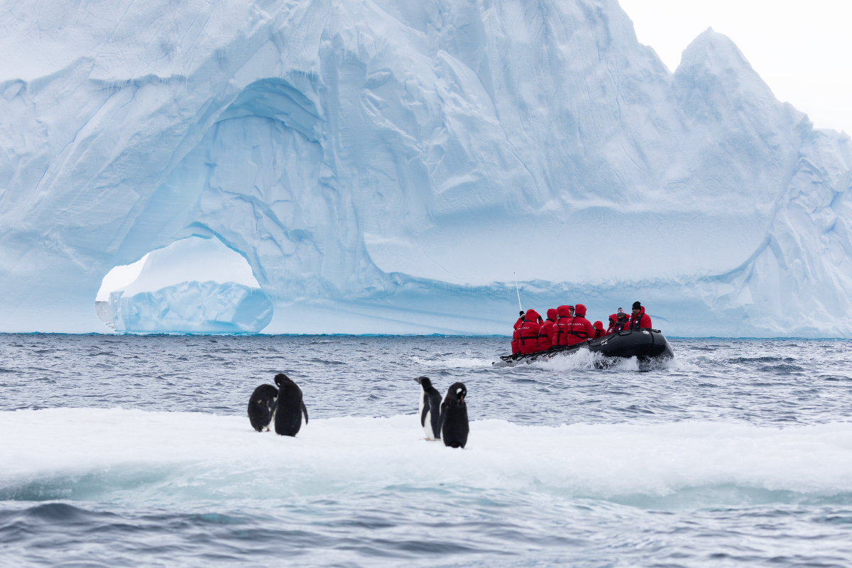 Penguins And A Zodiac In Antarctica Silversea