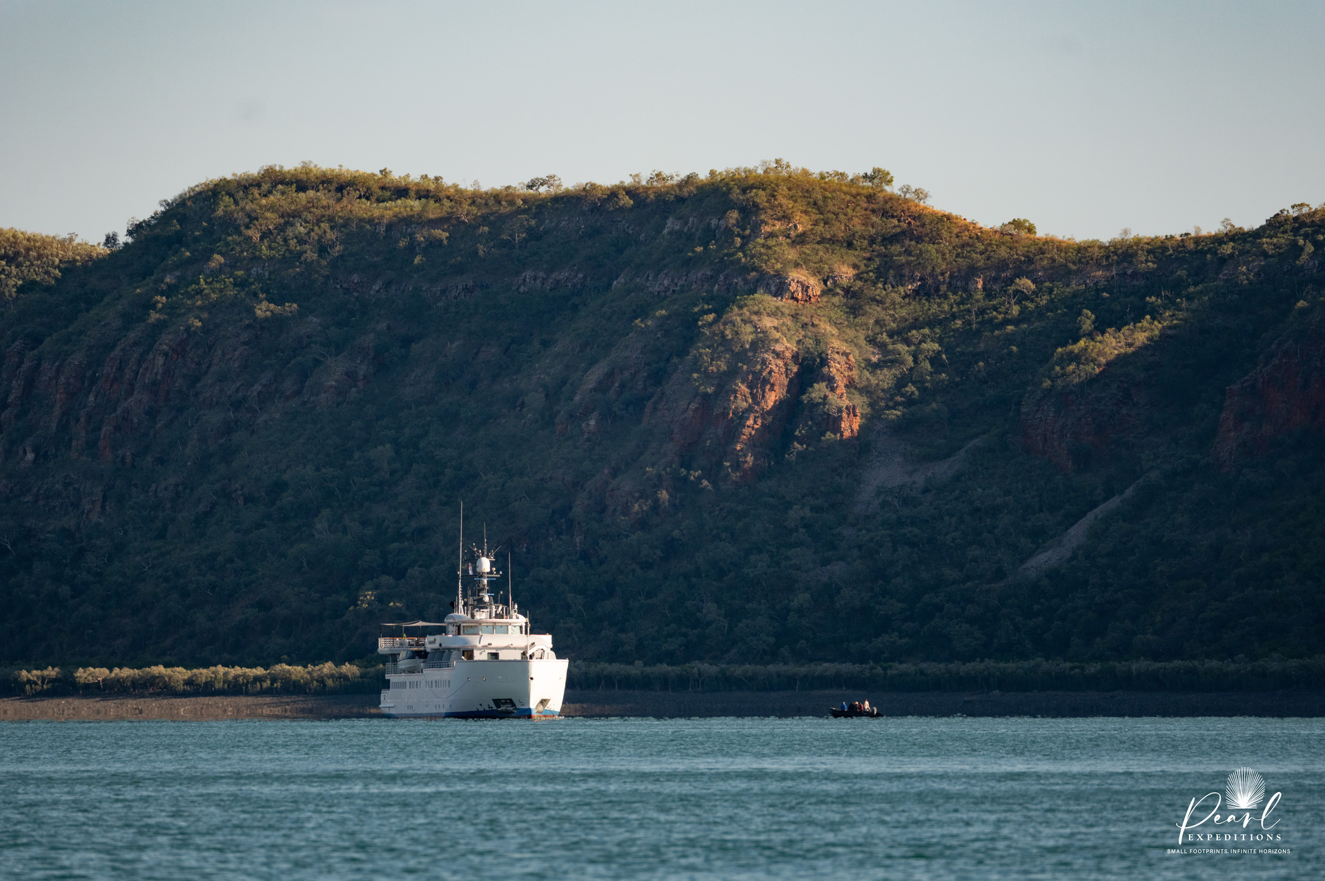 Paspaley Pearl anchored beneath the hills of the Kimberley