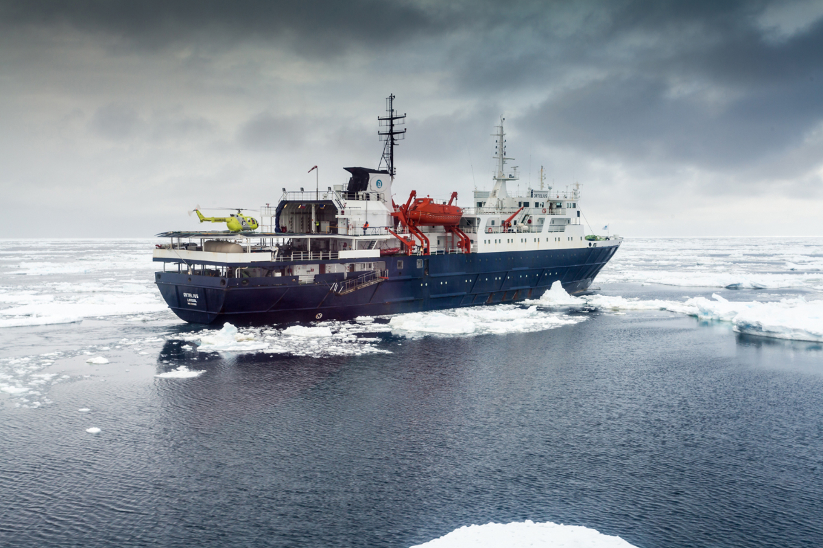 Ortelius With Helicopter Ross Sea