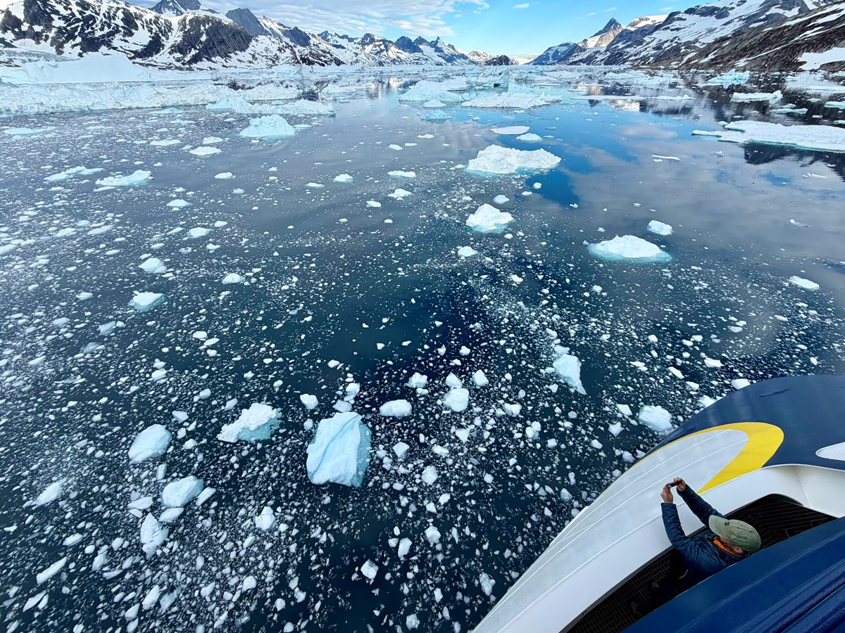 At the scale of the ice.