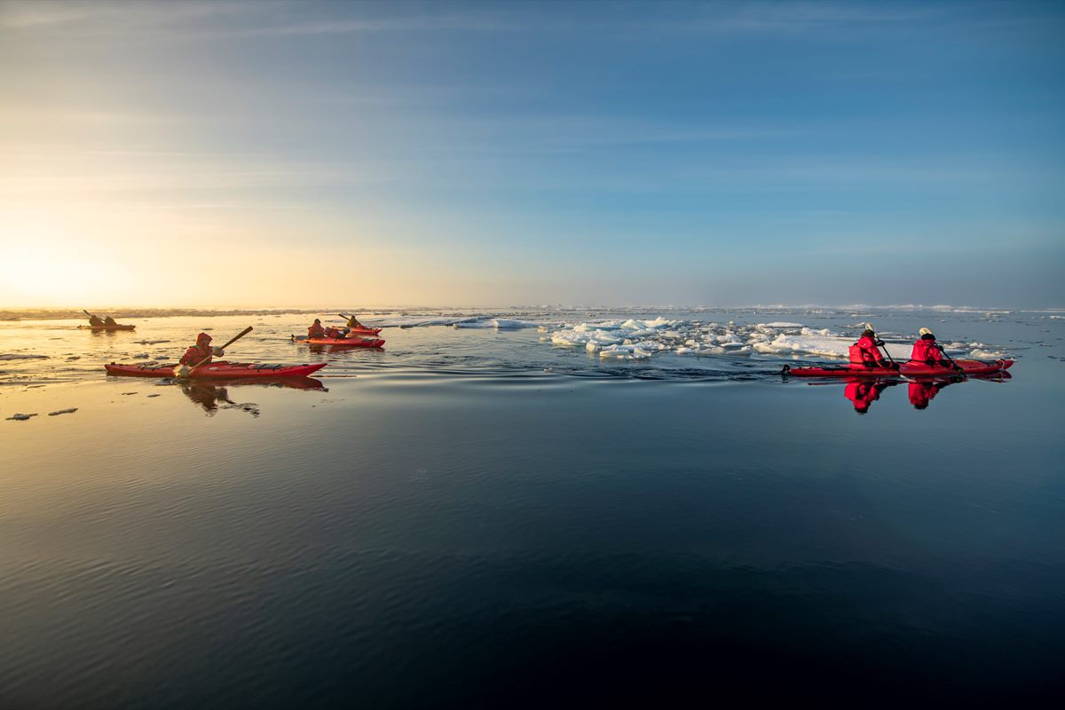 Kayaking on an expedition from Le Commandant Charcot